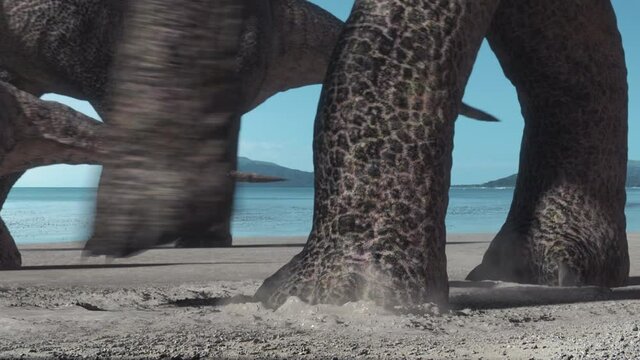 Family of Sauropods on beach