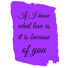 Naklejka na ściany i meble if I know what love is, it is because of you. Vector Quote