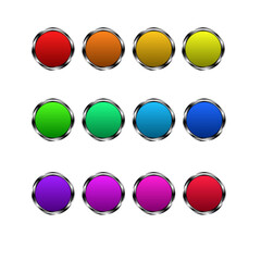 Vector illustration. A set of twelve circular buttons in a metal frame of different colors.