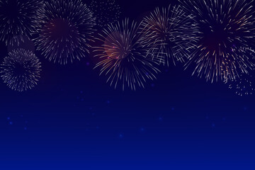 Colorful firework vector pattern on dark background.