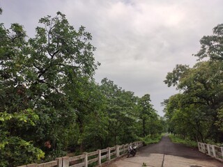 Fototapeta na wymiar Countryside Bridge On Road In Monsoon Season