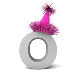 3D illustration of letter O wearing a party hat