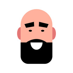 Vector illustration of a smiling bearded bold man. Portrait of handsome cheerful bearded face. Avatar, profile, ID picture of adult person. Human bold head illustration