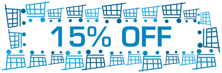 Discount Fifteen Percent Off Blue Shopping Carts With Text 
