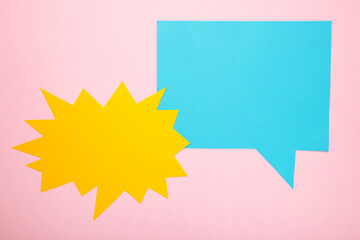 Dialog - two blank speech bubbles on pink backgrounnd