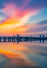 Dusk scenery of Li Lake bridge, Wuxi City, Jiangsu Province, China