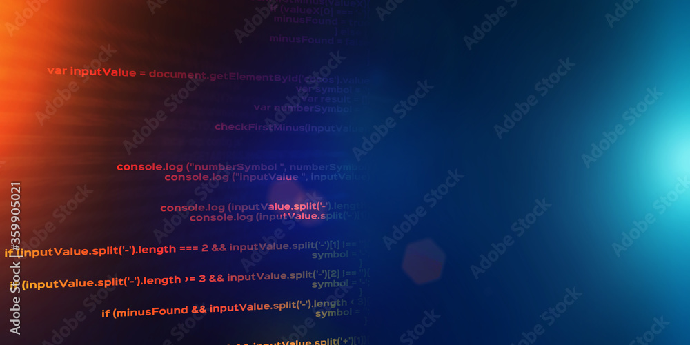 Aufkleber lines of computer code on color gradient background, blank space. creative illustration