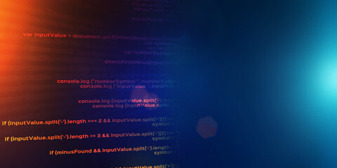 Lines of computer code on color gradient background, blank space. Creative illustration
