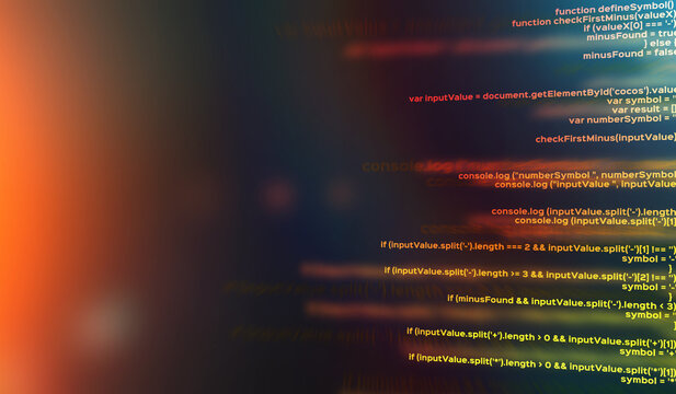 Illustration with program source code on dark gradient background, free space
