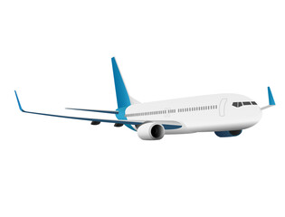 an airplane with a blue tail and wings was flying high