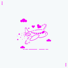 Vector icon of plane drawing a heart in the sky
