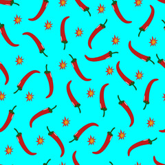 Seamless pattern of hot chilli peppers. Vector illustration.