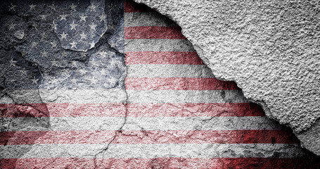American flag painted on an old peeling wall
