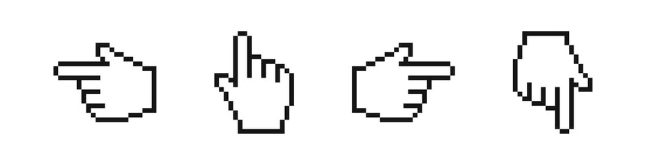 Hand finger cursor icon in pixel style. Flat vector set