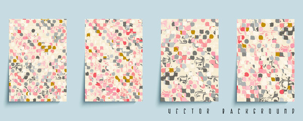 Fototapeta na wymiar Set of the artistic covers. Creative backgrounds. Vector textured brochure template. Trendy design perfect for posters, banners, cards, smartphone screen, social media, flyers.