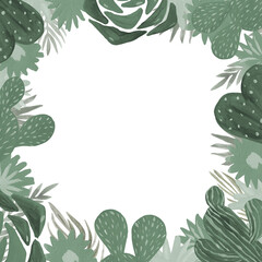 Frame Cactuses hand-painted illustration on white background Exotic desert plant. Inroom plant for home decor