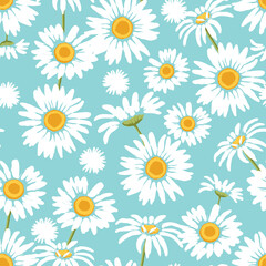 Summer White Daisies Vector Seamless Pattern