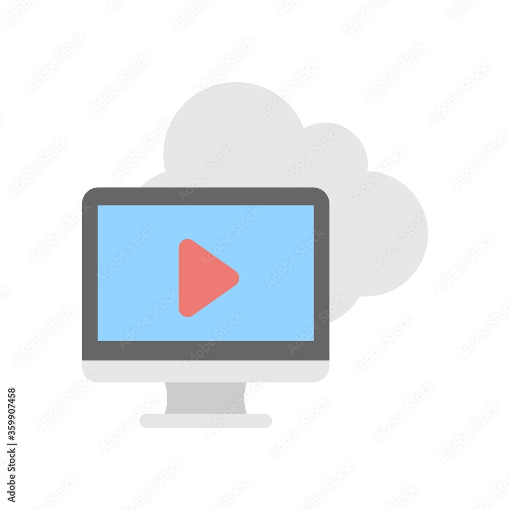 Poster cloud computing with video play sign. multimedia files on cloud storage. flat icon illustration.