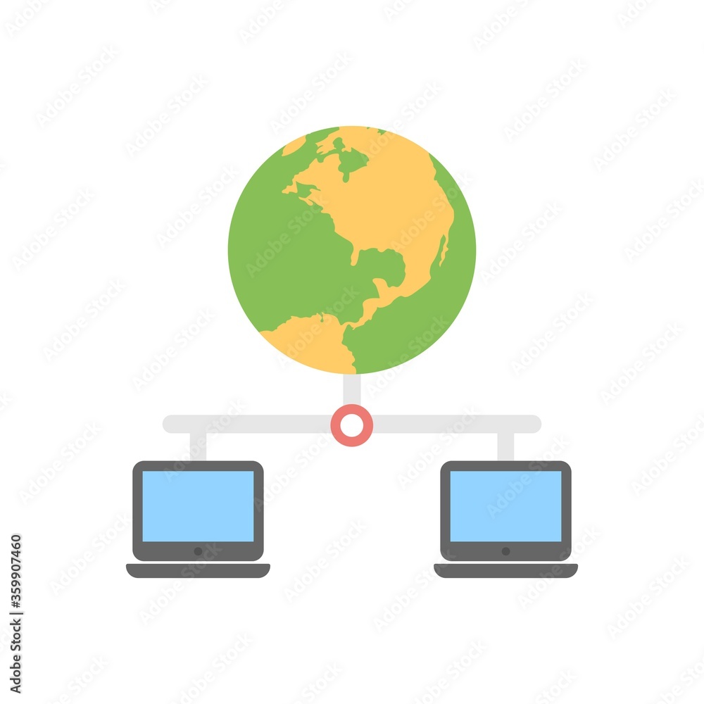 Poster global network connection icon illustration in flat design style. internet sign.