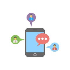 Smartphone with social media icon illustration. Mobile social network sign.