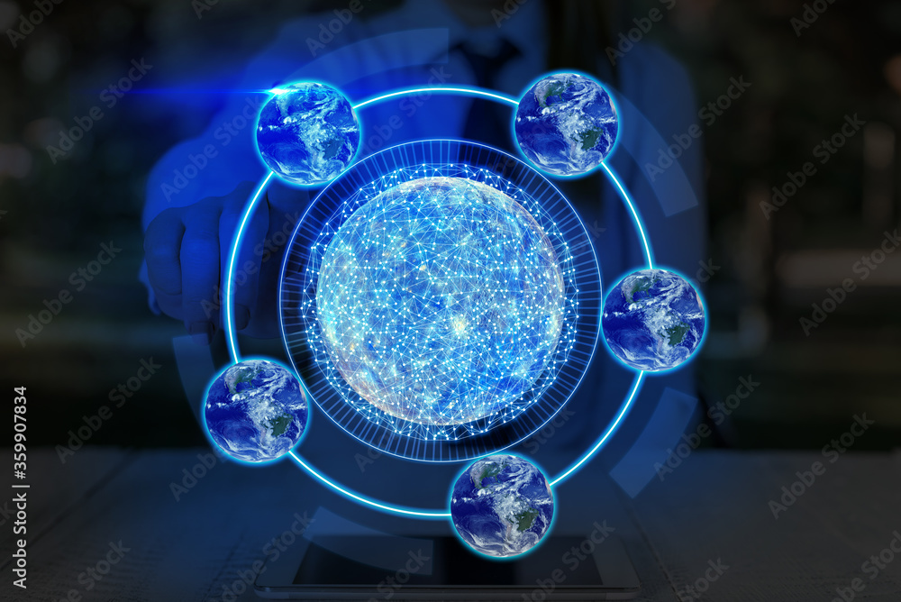 Poster digital image of distant solar system showing global technology networks. elements of this image fur