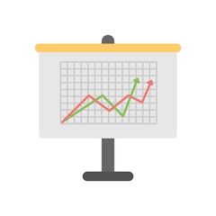 Business analytics presentation flat icon illustration. Financial graph and statistics.