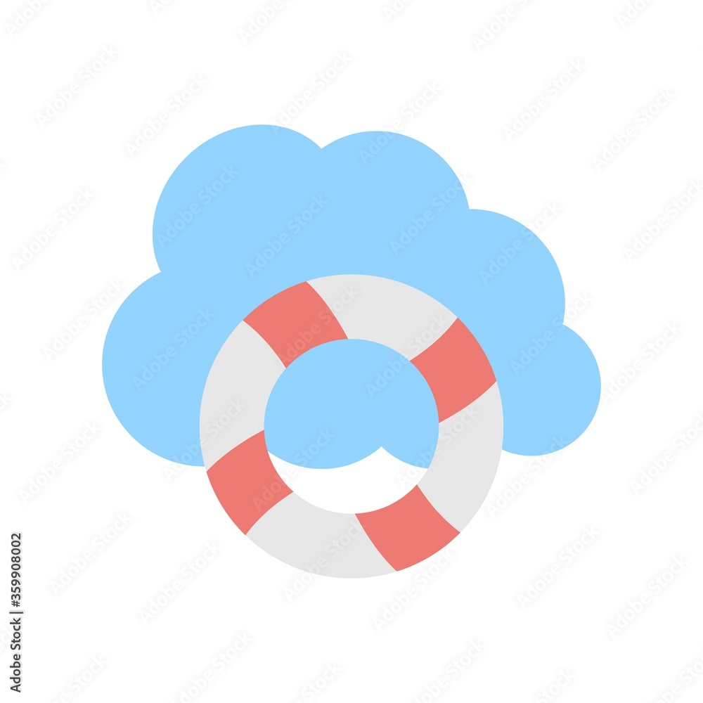 Poster cloud computing and lifebuoy icon illustration. cloud storage security concept.