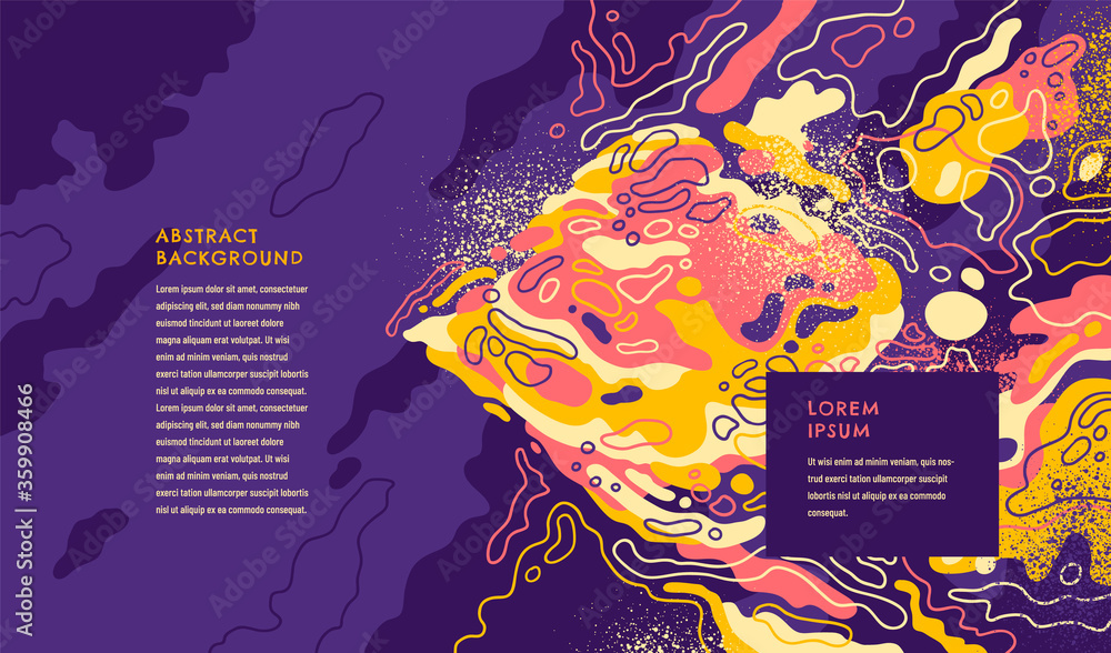 Poster abstract banner design with various hand drawn fluid shapes in color and text. vector illustration.