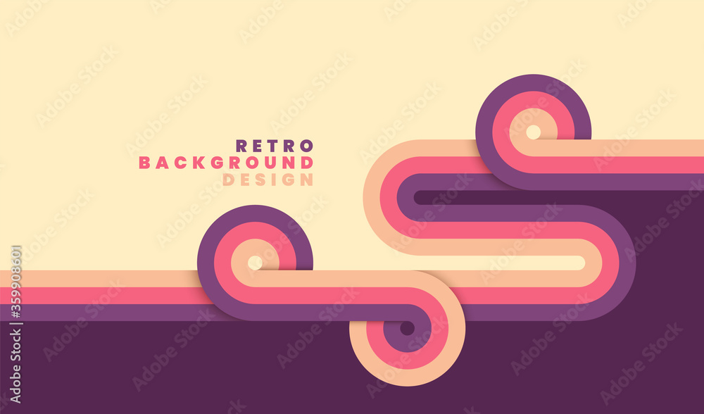 Poster Simple retro background with rounded striped design element in color. Vector illustration.