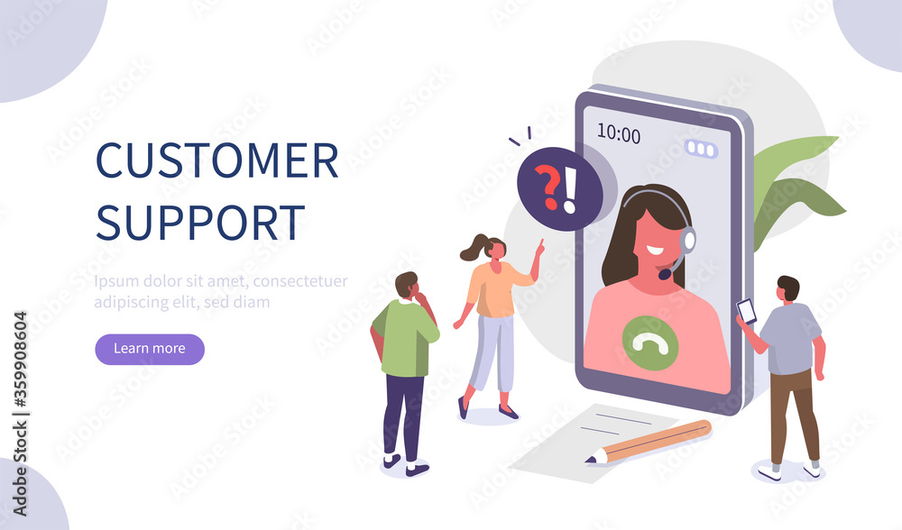 Poster people characters talking with customer support. woman and man ask questions and receive answers. on