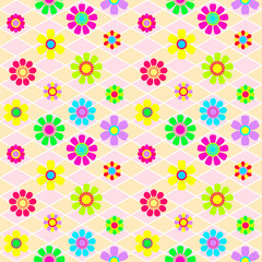 Positive bright colorful flowers. Simple style pattern for fun emotion.