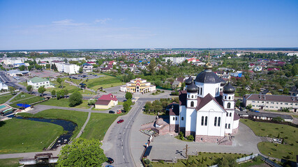 View from the drone. A small town in Eastern Europe.