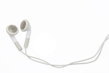 white earphones isolated on white background with clipping path, copy space.