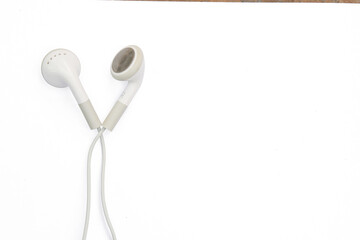 white earphones isolated on white background with clipping path, copy space.