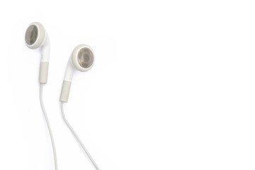 white earphones isolated on white background with clipping path, copy space.