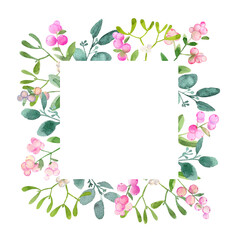 Christmas square frame for congratulations. Winter twig decoration.