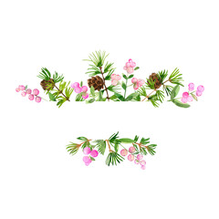 Christmas square frame for congratulations. Winter twig decoration.