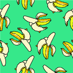 Seamless vector pattern of yellow bananas in pixel art