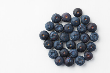 Top view of fresh blueberries on white background