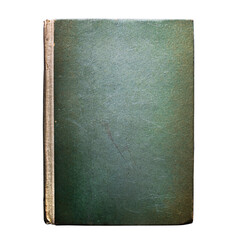 Old Vintage Antique Aged Rarity Green Book Cover Isolated on White. Rough Damaged Shabby Scratched Wrinkled Paper Cardboard Texture. Front View. 