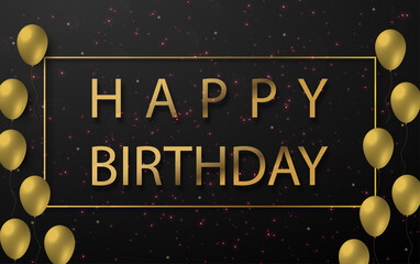 Happy Birthday black background with golden color balloons