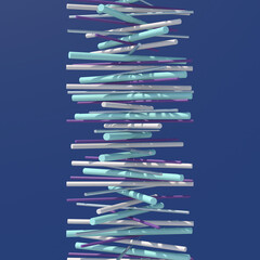 Colorful cylinders rotating. Blue background. Abstract illustration, 3d render.