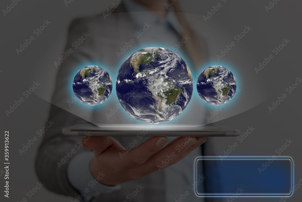 Poster digital image of distant solar system showing global technology networks. elements of this image fur