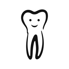 Doodle tooth icon isolated on white. Kids hand drawing art line. Sketch vector stock illustration. EPS 10