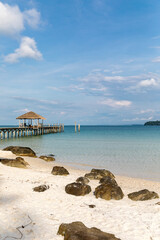 Stones beach old pier, saracen bay beach, Koh Rong Samloem island, Sihanoukville, Cambodia.