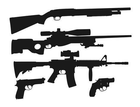 Silhouettes of firearms of several types
