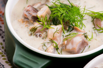 turkish traditional tripe soup; iskembe corbasi and offal soup