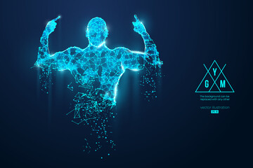 Abstract silhouette of a wireframe bodybuilder. Man on the blue background. Gym. Convenient organization of eps file. Vector illustration. Thanks for watching