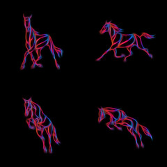 Running horses. Set of creative silhouettes. Abstract clipart