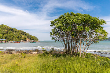 Stones beach old pier, saracen bay beach, Koh Rong Samloem island, Sihanoukville, Cambodia.